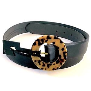 Express black vegan leather and tortoise belt